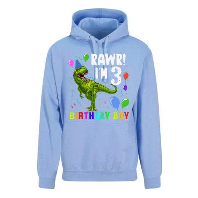 3 Year Old 3rd Birthday T Rex Dinosaur Unisex Surf Hoodie