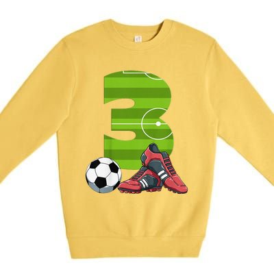 3 Year Old Gifts Dabbing Soccer Player 3rd Birthday Premium Crewneck Sweatshirt