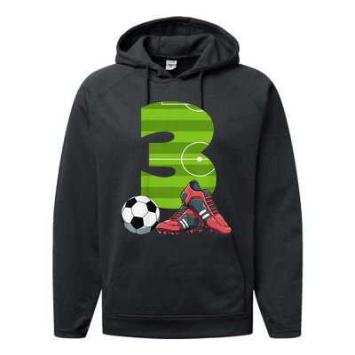 3 Year Old Gifts Dabbing Soccer Player 3rd Birthday Performance Fleece Hoodie