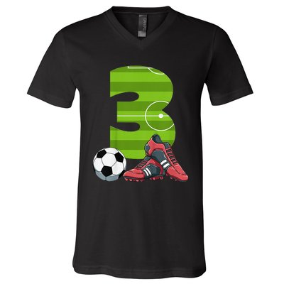 3 Year Old Gifts Dabbing Soccer Player 3rd Birthday V-Neck T-Shirt