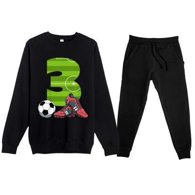 3 Year Old Gifts Dabbing Soccer Player 3rd Birthday Premium Crewneck Sweatsuit Set