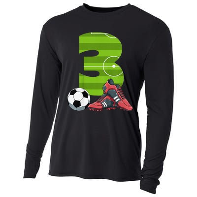 3 Year Old Gifts Dabbing Soccer Player 3rd Birthday Cooling Performance Long Sleeve Crew