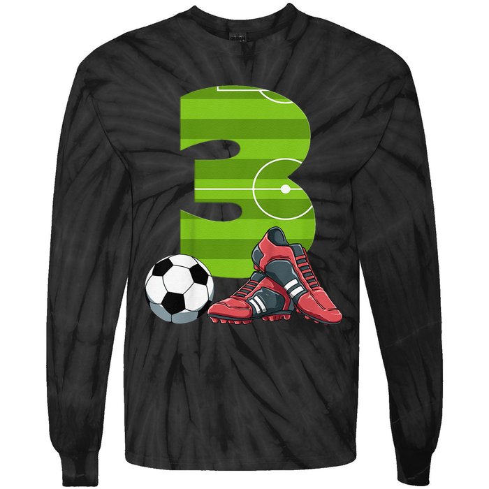 3 Year Old Gifts Dabbing Soccer Player 3rd Birthday Tie-Dye Long Sleeve Shirt