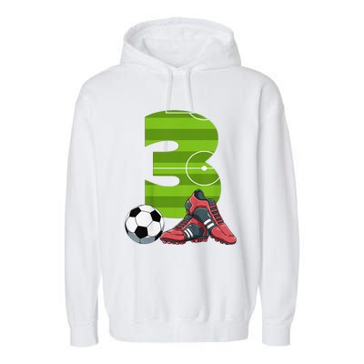 3 Year Old Gifts Dabbing Soccer Player 3rd Birthday Garment-Dyed Fleece Hoodie