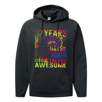 37 Years Old 37th Birthday Funny Vintage Retro 444 Months Performance Fleece Hoodie