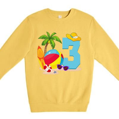 3 Year Old Beach Ball Pool Party Birthday Summer Vacation Premium Crewneck Sweatshirt