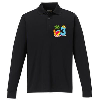 3 Year Old Beach Ball Pool Party Birthday Summer Vacation Performance Long Sleeve Polo