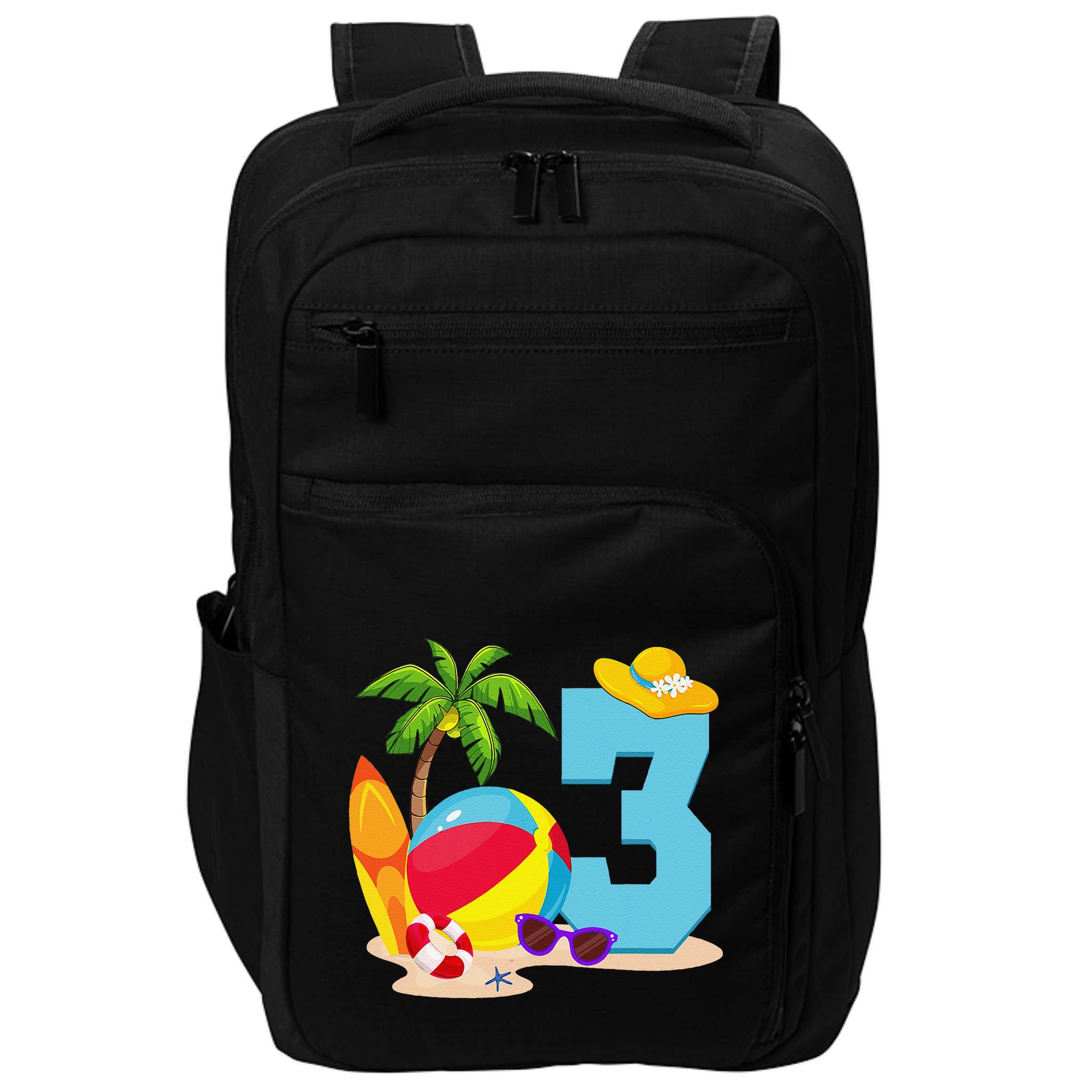 3 Year Old Beach Ball Pool Party Birthday Summer Vacation Impact Tech Backpack