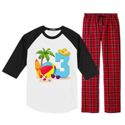 3 Year Old Beach Ball Pool Party Birthday Summer Vacation Raglan Sleeve Pajama Set