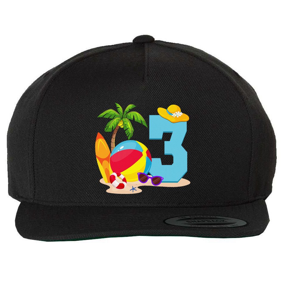 3 Year Old Beach Ball Pool Party Birthday Summer Vacation Wool Snapback Cap