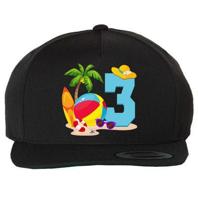 3 Year Old Beach Ball Pool Party Birthday Summer Vacation Wool Snapback Cap