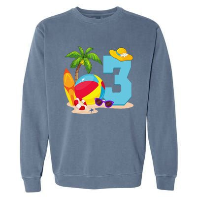 3 Year Old Beach Ball Pool Party Birthday Summer Vacation Garment-Dyed Sweatshirt