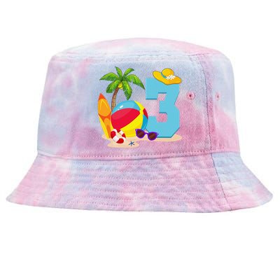 3 Year Old Beach Ball Pool Party Birthday Summer Vacation Tie-Dyed Bucket Hat