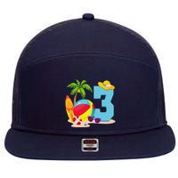 3 Year Old Beach Ball Pool Party Birthday Summer Vacation 7 Panel Mesh Trucker Snapback Hat