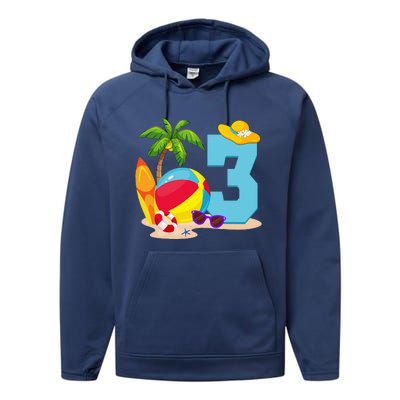 3 Year Old Beach Ball Pool Party Birthday Summer Vacation Performance Fleece Hoodie