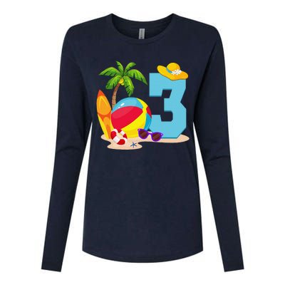 3 Year Old Beach Ball Pool Party Birthday Summer Vacation Womens Cotton Relaxed Long Sleeve T-Shirt