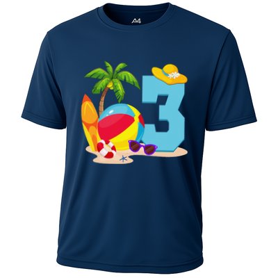 3 Year Old Beach Ball Pool Party Birthday Summer Vacation Performance Shirt