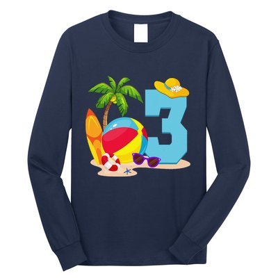 3 Year Old Beach Ball Pool Party Birthday Summer Vacation Long Sleeve Shirt