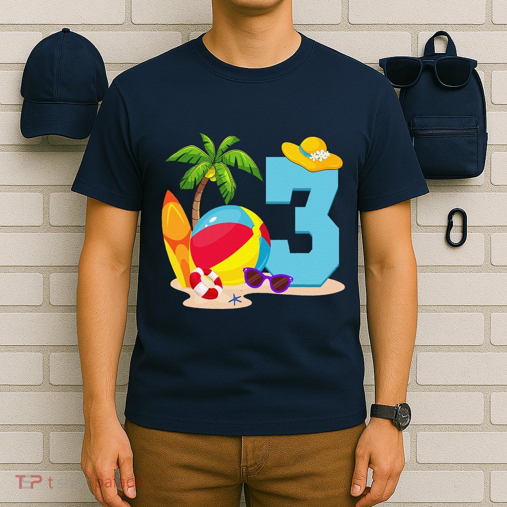 3 Year Old Beach Ball Pool Party Birthday Summer Vacation T-Shirt