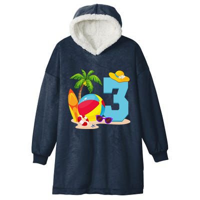 3 Year Old Beach Ball Pool Party Birthday Summer Vacation Hooded Wearable Blanket