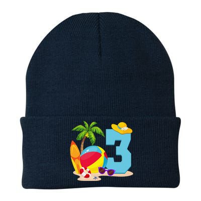 3 Year Old Beach Ball Pool Party Birthday Summer Vacation Knit Cap Winter Beanie