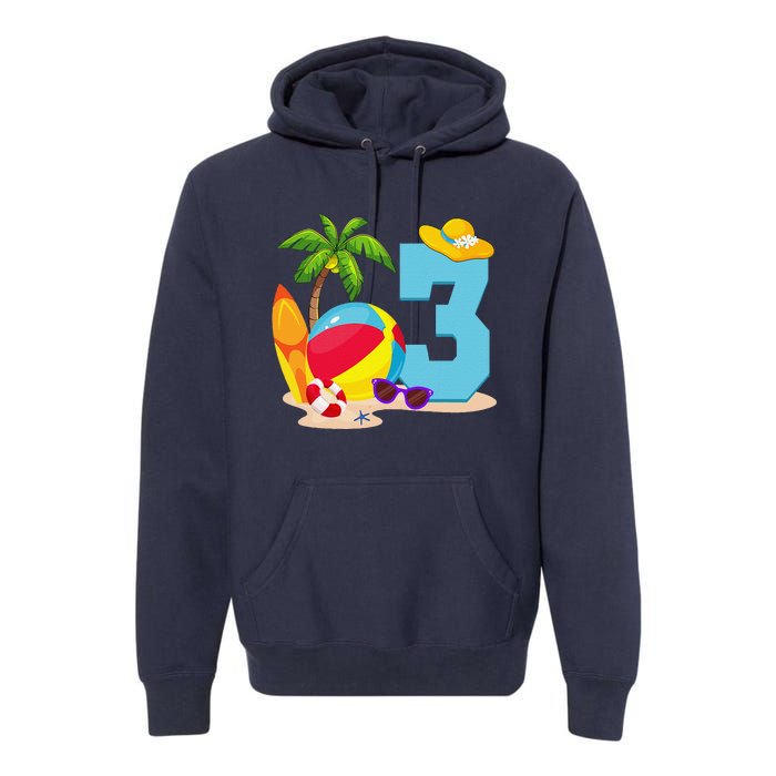 3 Year Old Beach Ball Pool Party Birthday Summer Vacation Premium Hoodie