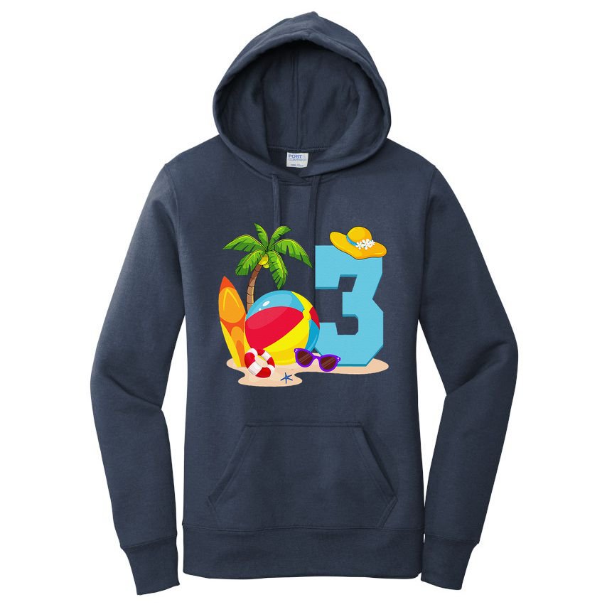 3 Year Old Beach Ball Pool Party Birthday Summer Vacation Women's Pullover Hoodie