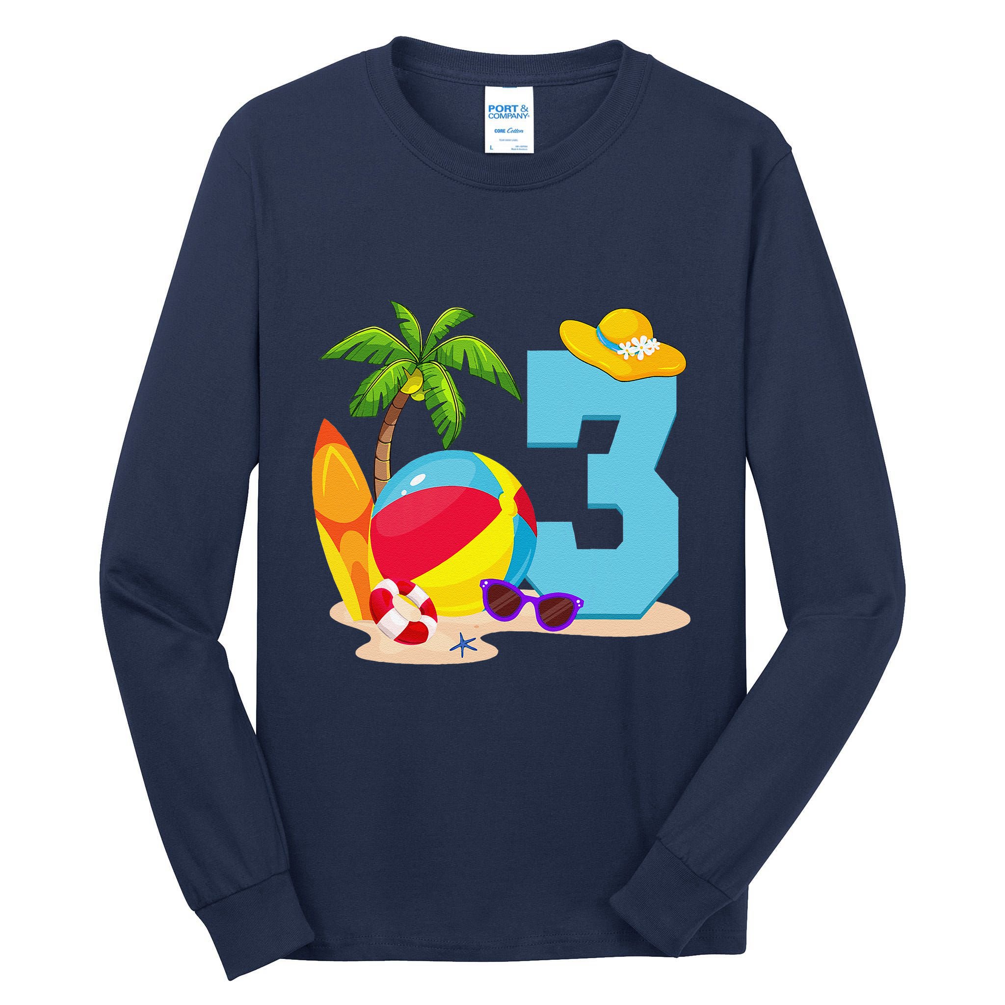 3 Year Old Beach Ball Pool Party Birthday Summer Vacation Tall Long Sleeve T-Shirt