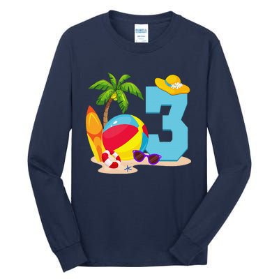 3 Year Old Beach Ball Pool Party Birthday Summer Vacation Tall Long Sleeve T-Shirt