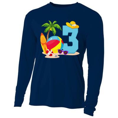 3 Year Old Beach Ball Pool Party Birthday Summer Vacation Cooling Performance Long Sleeve Crew