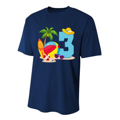 3 Year Old Beach Ball Pool Party Birthday Summer Vacation Performance Sprint T-Shirt