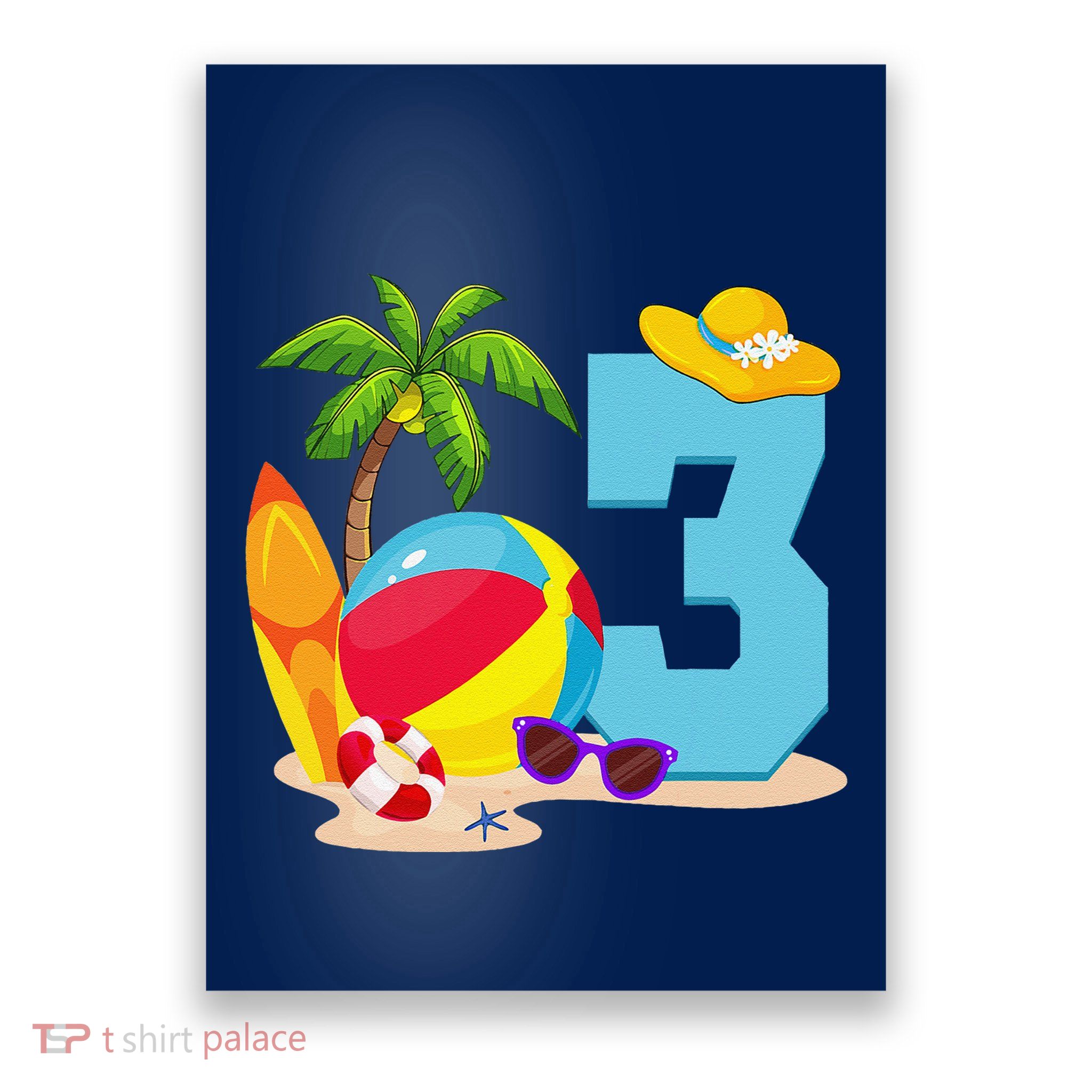 3 Year Old Beach Ball Pool Party Birthday Summer Vacation Poster