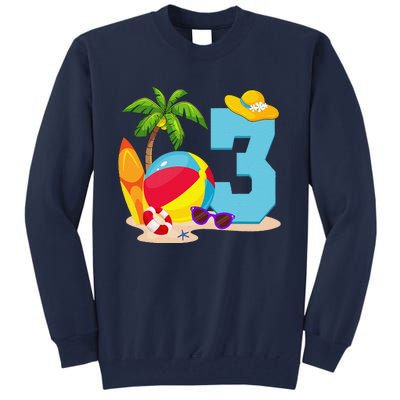 3 Year Old Beach Ball Pool Party Birthday Summer Vacation Tall Sweatshirt