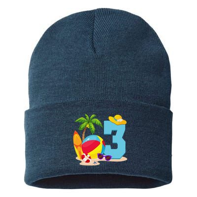 3 Year Old Beach Ball Pool Party Birthday Summer Vacation Sustainable Knit Beanie