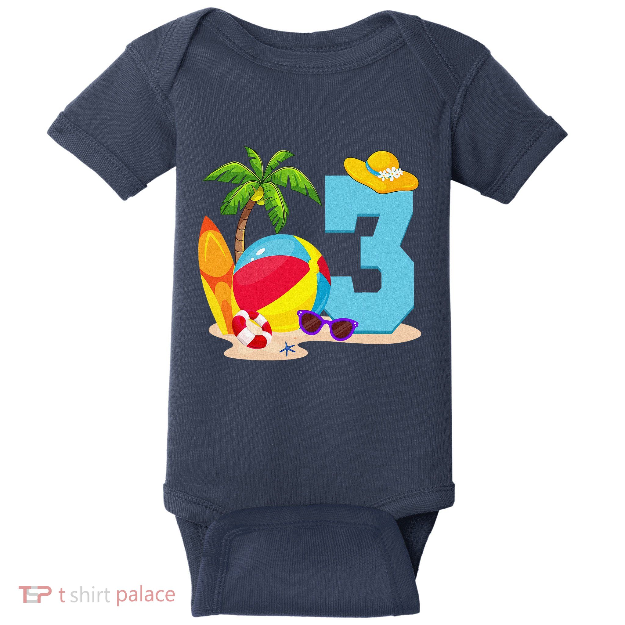 3 Year Old Beach Ball Pool Party Birthday Summer Vacation Baby Bodysuit