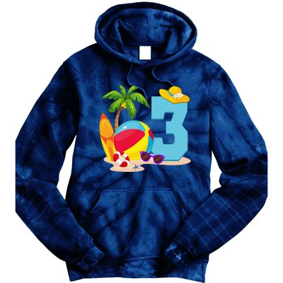 3 Year Old Beach Ball Pool Party Birthday Summer Vacation Tie Dye Hoodie