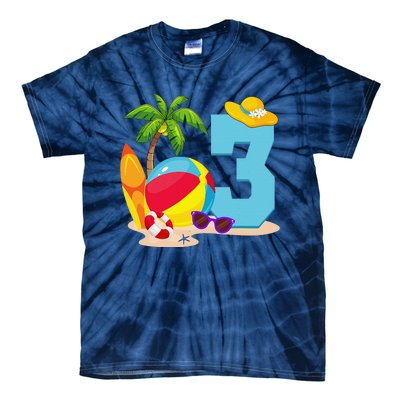 3 Year Old Beach Ball Pool Party Birthday Summer Vacation Tie-Dye T-Shirt