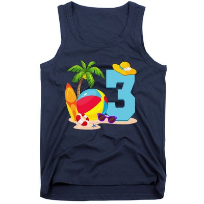 3 Year Old Beach Ball Pool Party Birthday Summer Vacation Tank Top