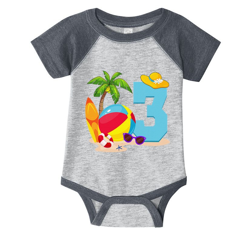 3 Year Old Beach Ball Pool Party Birthday Summer Vacation Infant Baby Jersey Bodysuit