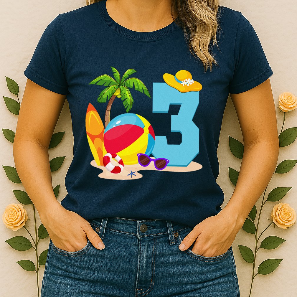 3 Year Old Beach Ball Pool Party Birthday Summer Vacation Womens T-Shirt