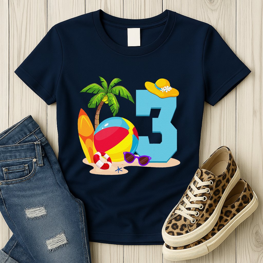 3 Year Old Beach Ball Pool Party Birthday Summer Vacation Womens T-Shirt