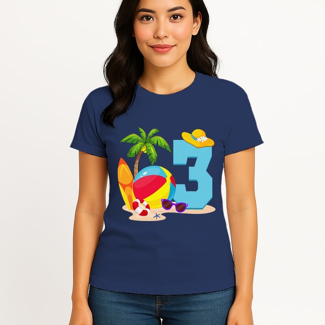 3 Year Old Beach Ball Pool Party Birthday Summer Vacation Womens T-Shirt
