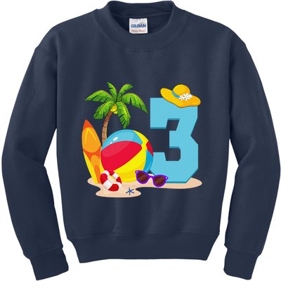 3 Year Old Beach Ball Pool Party Birthday Summer Vacation Kids Sweatshirt
