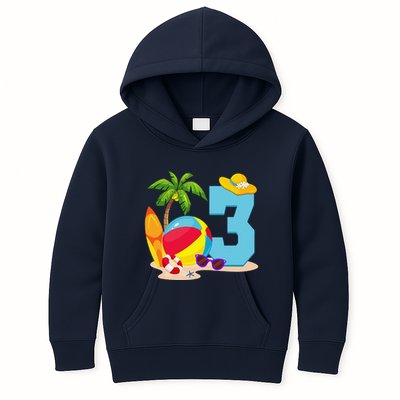 3 Year Old Beach Ball Pool Party Birthday Summer Vacation Kids Hoodie
