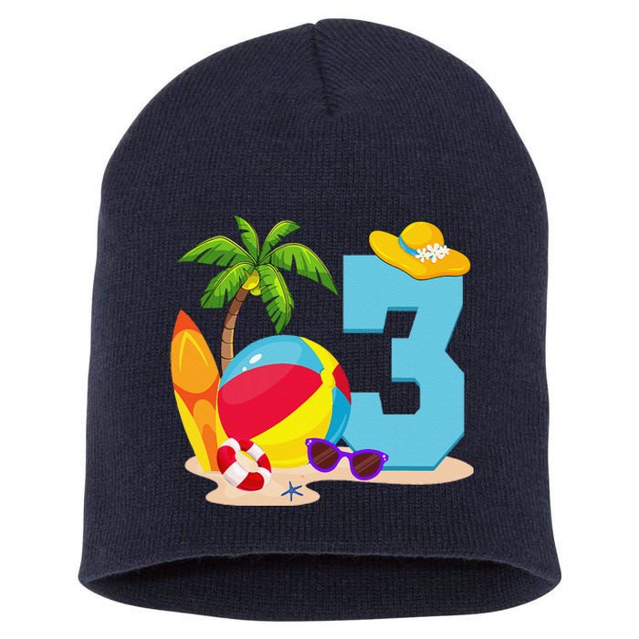 3 Year Old Beach Ball Pool Party Birthday Summer Vacation Short Acrylic Beanie