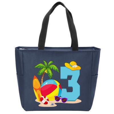 3 Year Old Beach Ball Pool Party Birthday Summer Vacation Zip Tote Bag