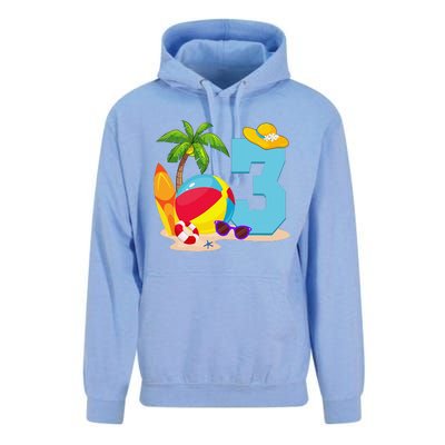 3 Year Old Beach Ball Pool Party Birthday Summer Vacation Unisex Surf Hoodie