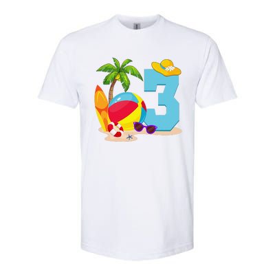 3 Year Old Beach Ball Pool Party Birthday Summer Vacation Softstyle CVC T-Shirt