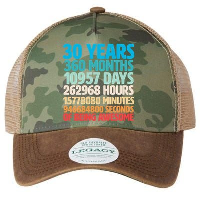 30 Years Of Being Awesome 30th Birthday Time Breakdown Legacy Tie Dye Trucker Hat