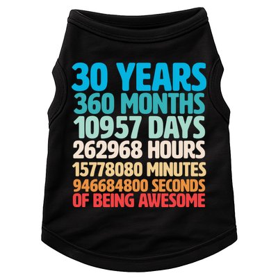 30 Years Of Being Awesome 30th Birthday Time Breakdown Doggie Tank